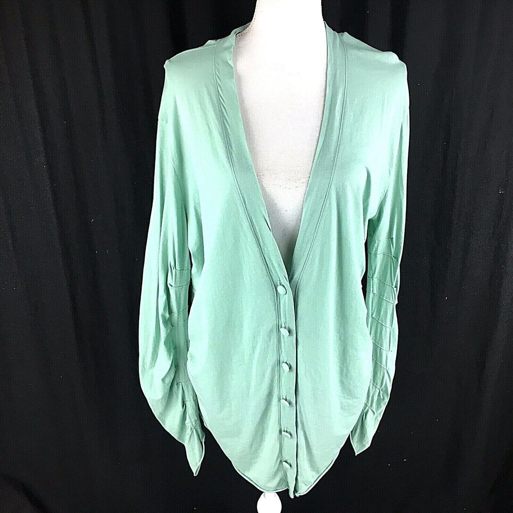 Jarbo Womens Thin Peru Cardigan Sweater Size M 38 Teal Blue Green‎ Tiered Ruched